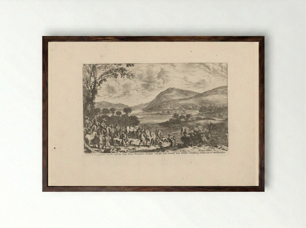 Landscape with Saint Leopold Vowing to Build a Monastery - Johann Ulrich Kraus - Framed Print Dark Wood