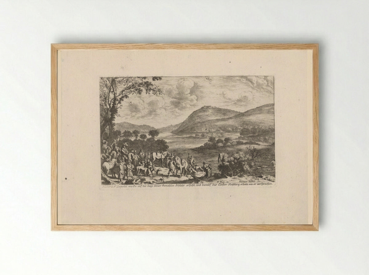Landscape with Saint Leopold Vowing to Build a Monastery - Johann Ulrich Kraus - Framed Print Wood