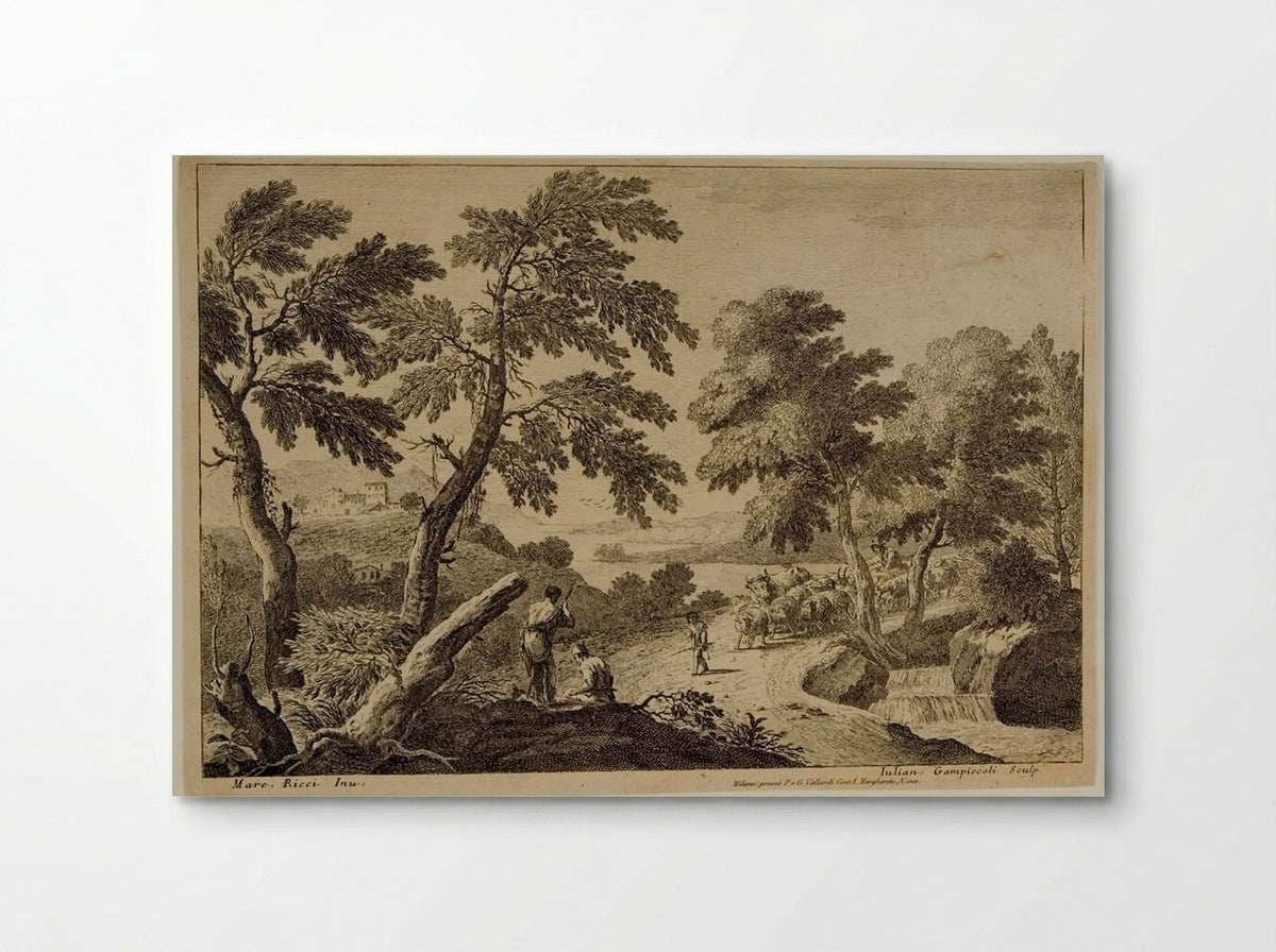 Landscape with Shepherd Driving Sheep - Giuliano Giampiccoli - Poster