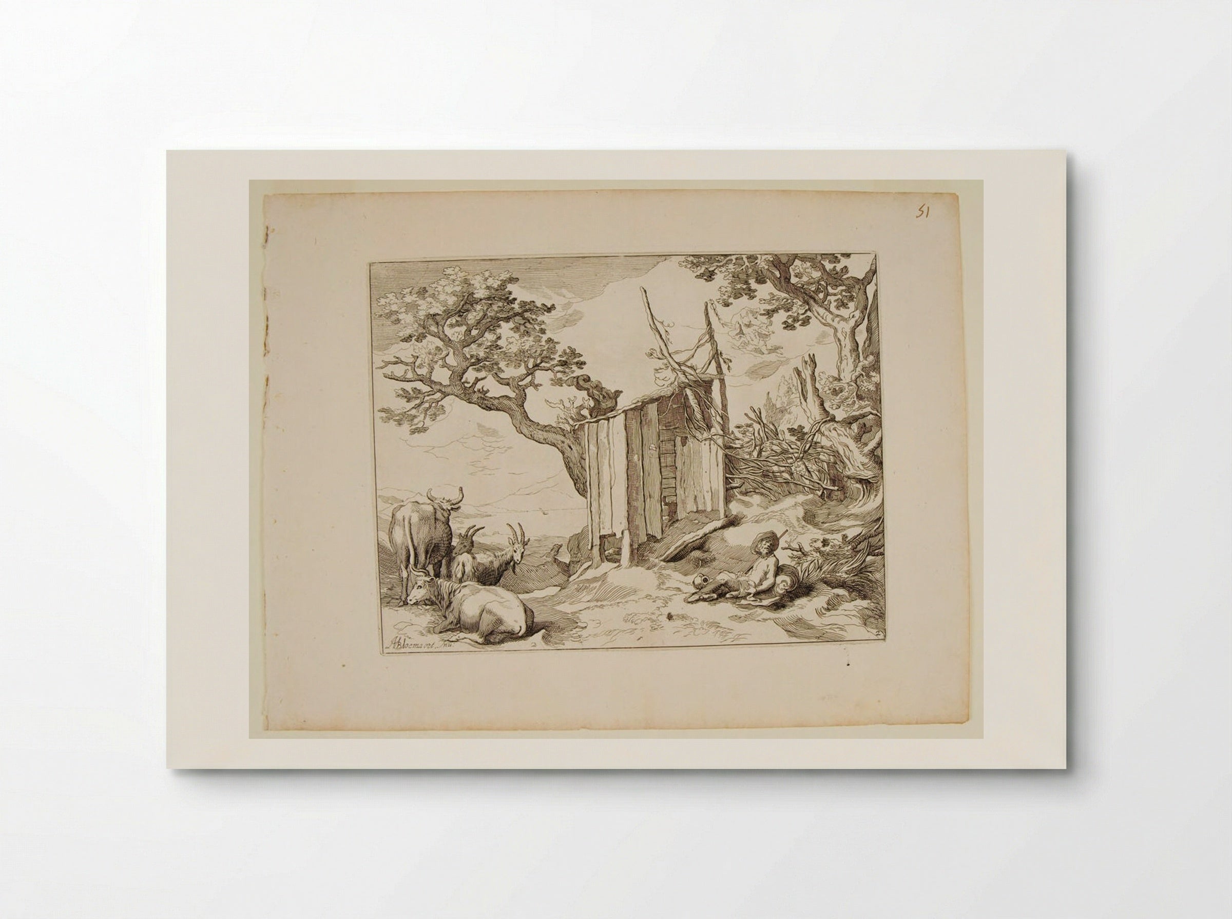 Landscape with Shepherd Tending Cows and Goats - Boetius Adamsz. Bolswert - Poster