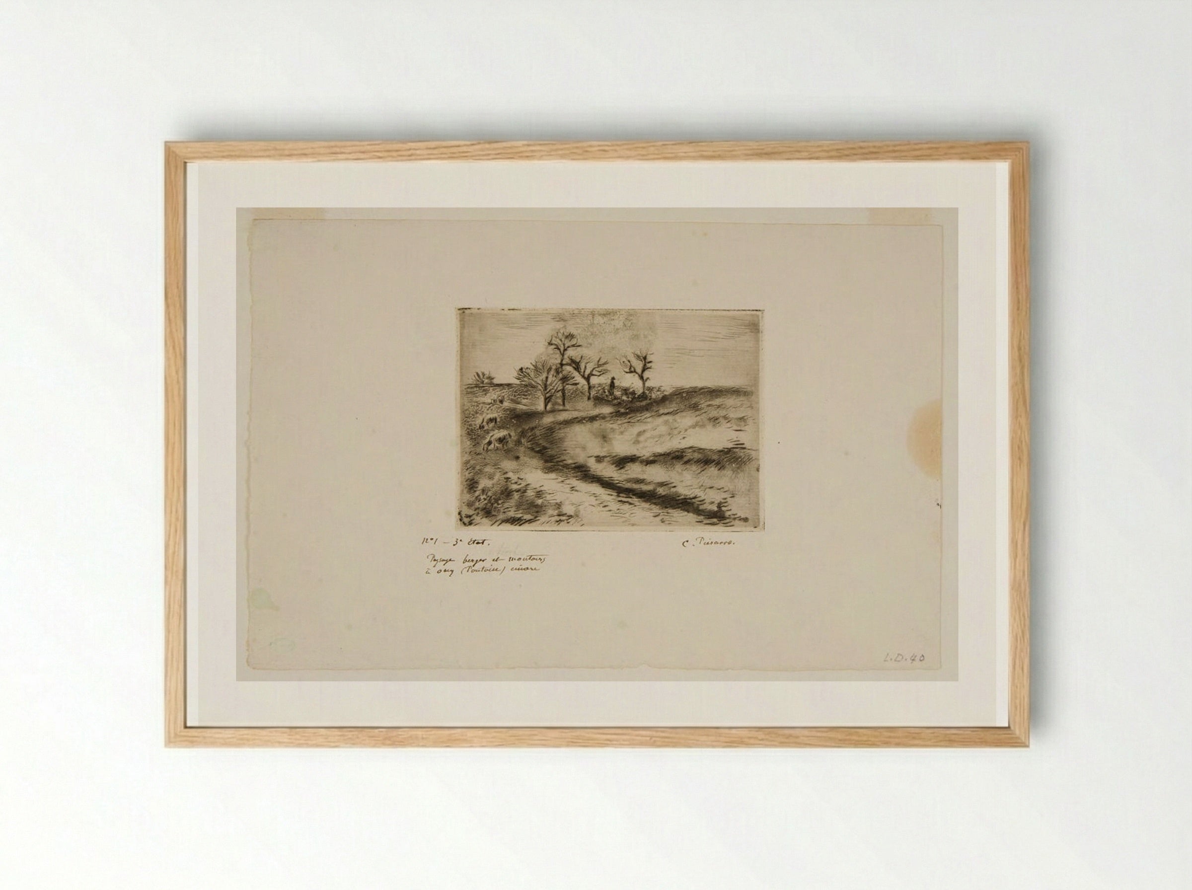 Landscape with Shepherds and Sheep, Osny - Camille Pissarro - Framed Print Wood