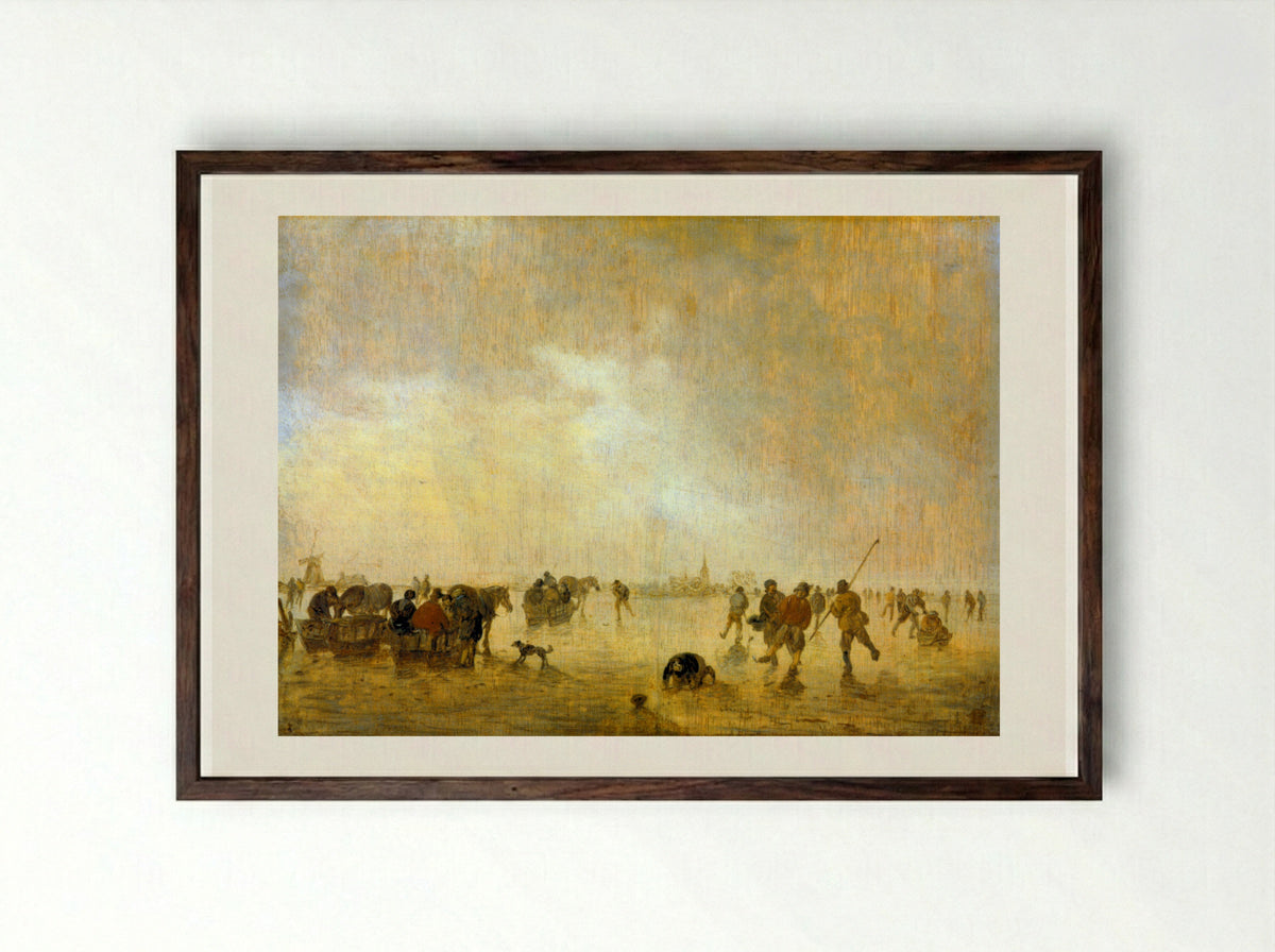 Landscape with Skaters - Jan van Goyen - Framed Print Dark Wood