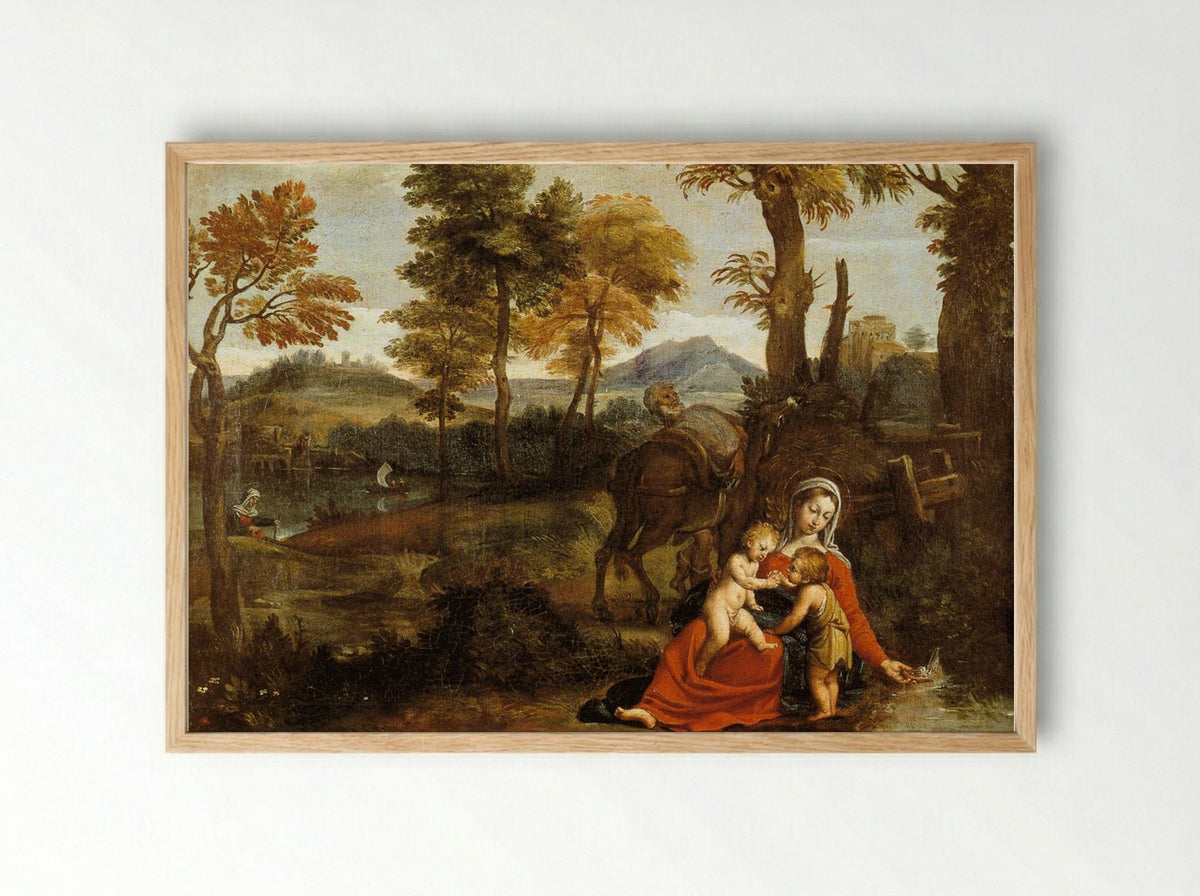 Landscape with The Flight into Egypt - Domenichino - Framed Print Wood