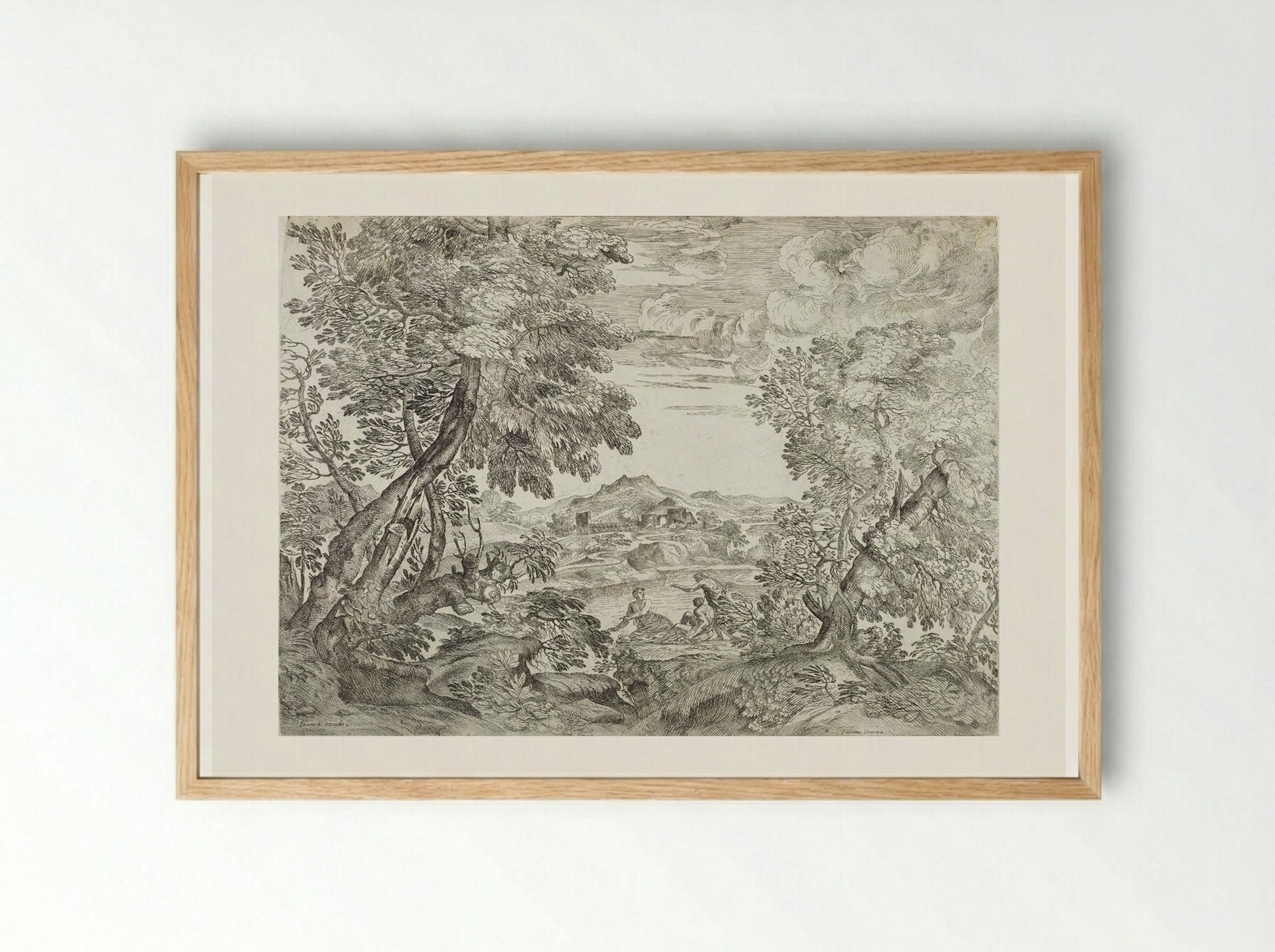 Landscape with Three Men - Giovanni Francesco Grimaldi - Framed Print Wood