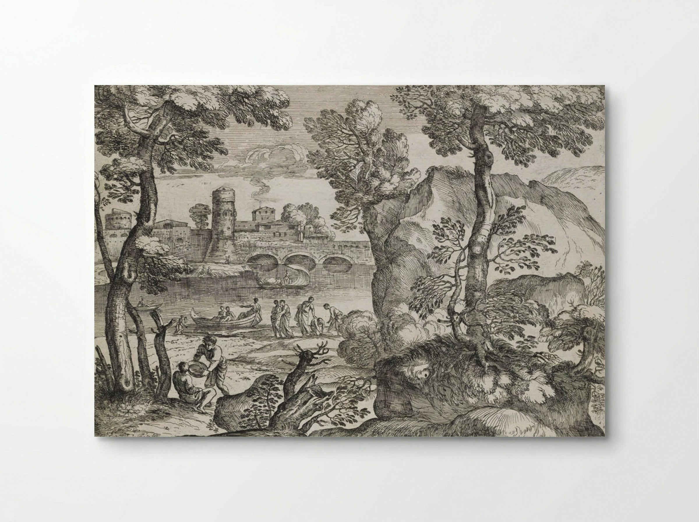 Landscape with Three Small Boats on a River - Giovanni Francesco Grimaldi - Poster