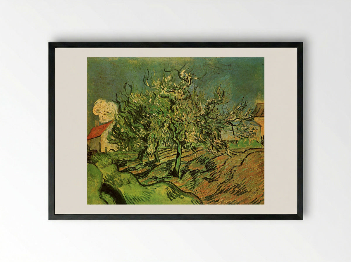 Landscape with Three Trees and a House - Vincent van Gogh - Framed Print Black
