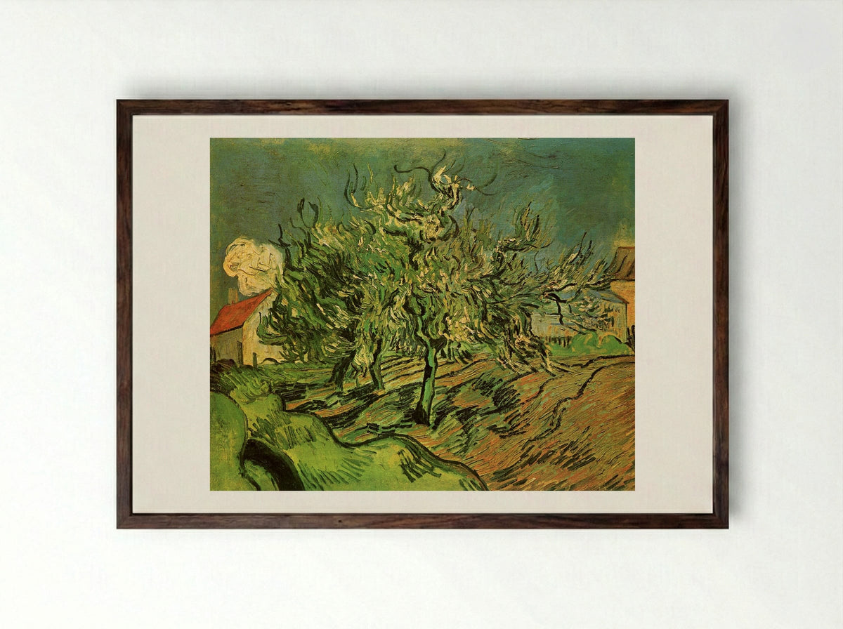 Landscape with Three Trees and a House - Vincent van Gogh - Framed Print Dark Wood