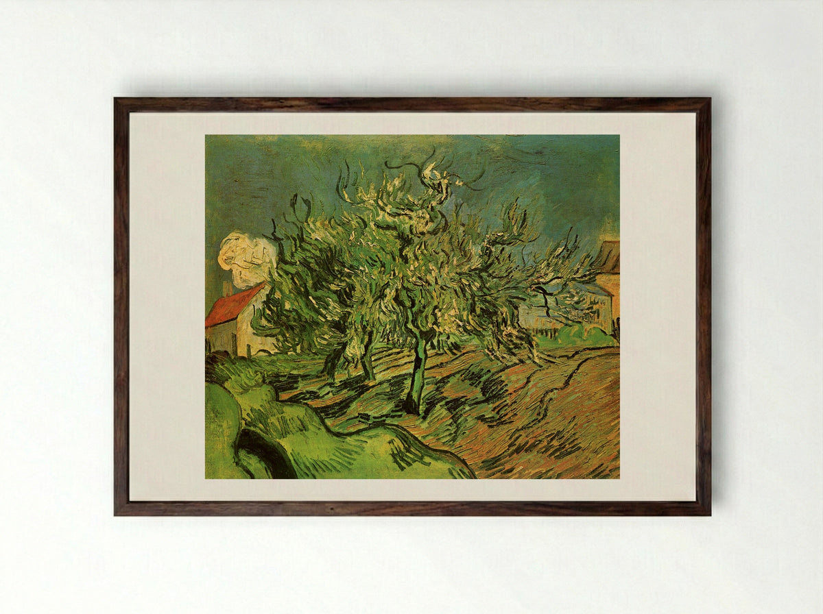 Landscape with Three Trees and a House - Vincent van Gogh - Framed Print Dark Wood