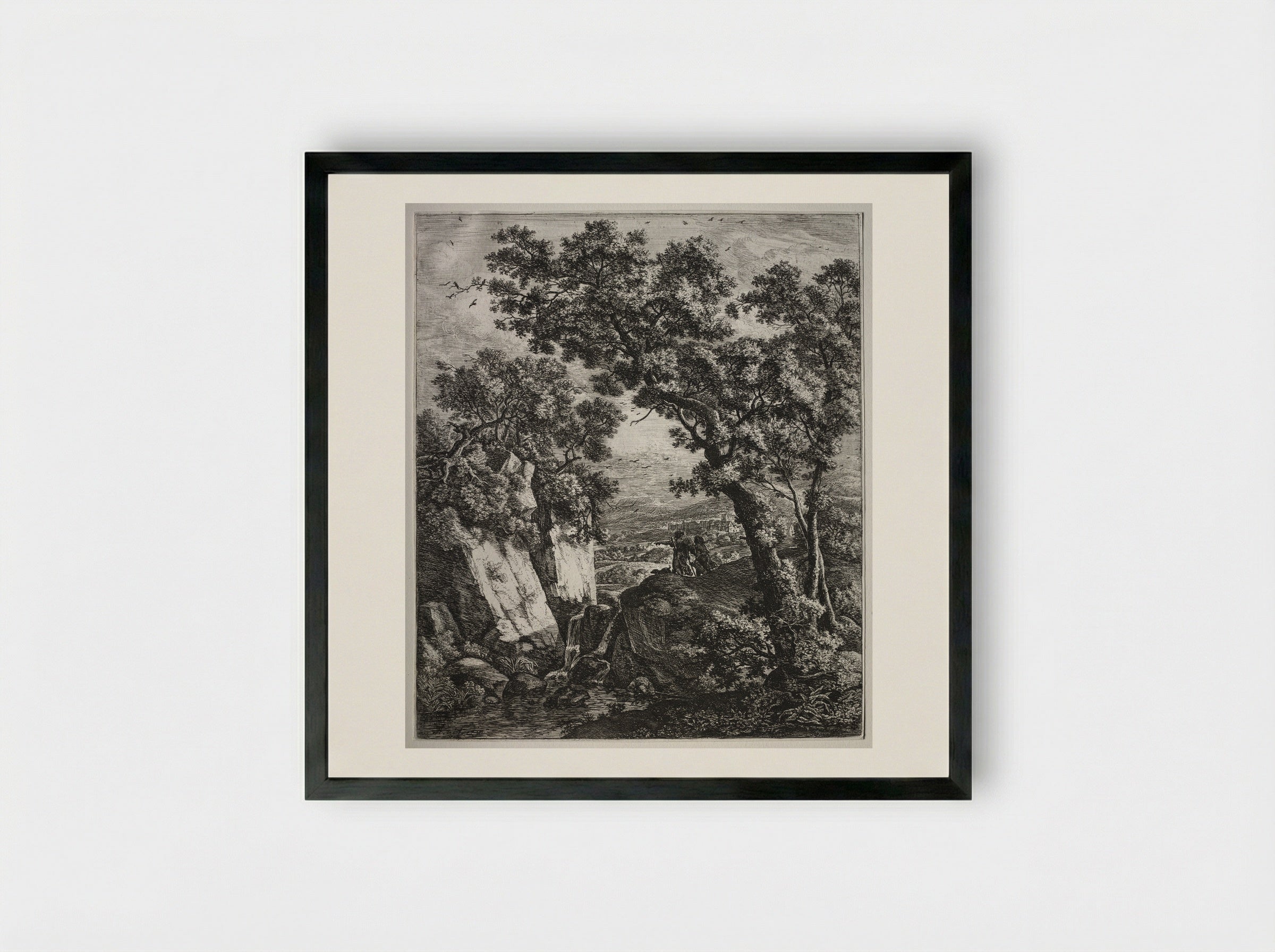 Landscape with Tobias and the Angel - Anthonie Waterloo - Framed Print Black