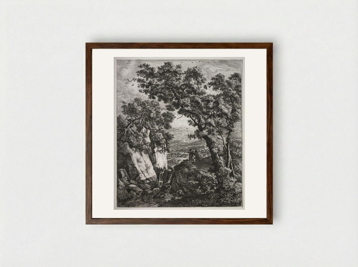 Landscape with Tobias and the Angel - Anthonie Waterloo - Framed Print Dark Wood