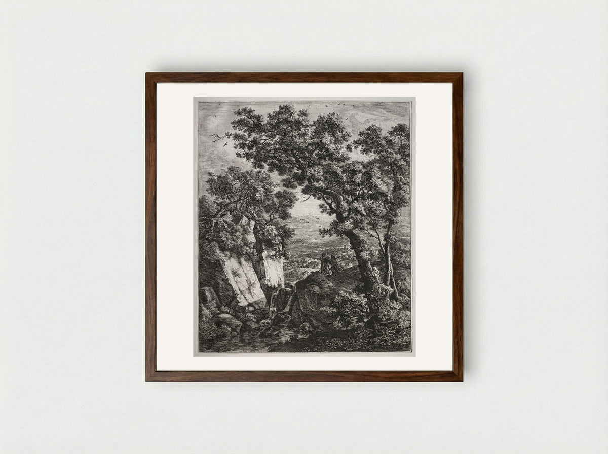 Landscape with Tobias and the Angel - Anthonie Waterloo - Framed Print Dark Wood