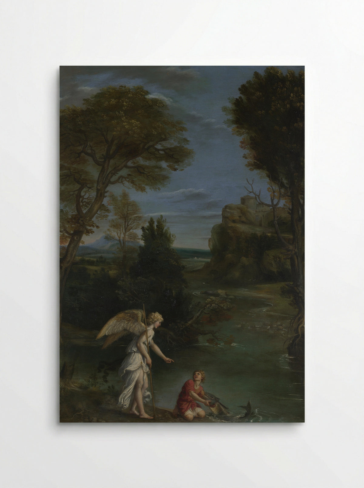 Landscape with Tobias laying hold of the Fish - Domenichino - Poster