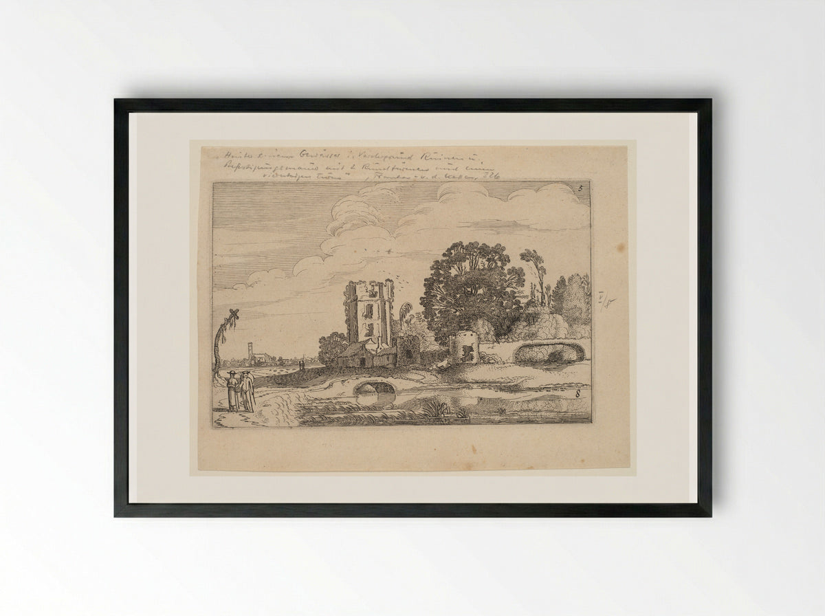 Landscape with Tower of 'Het Huis te Kleef' - Jan van de Velde II - Framed Print Black