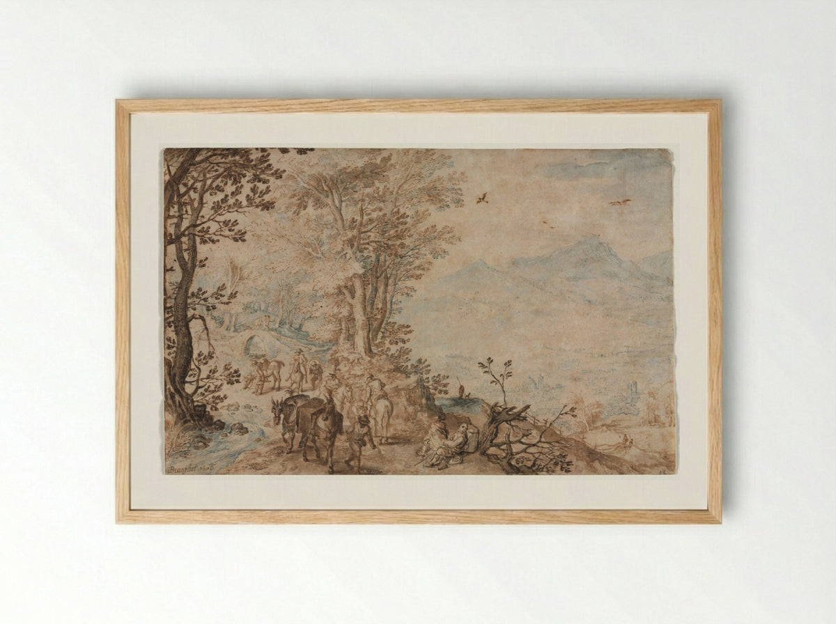 Landscape with Travelers - Jan Brueghel the Elder - Framed Print Wood