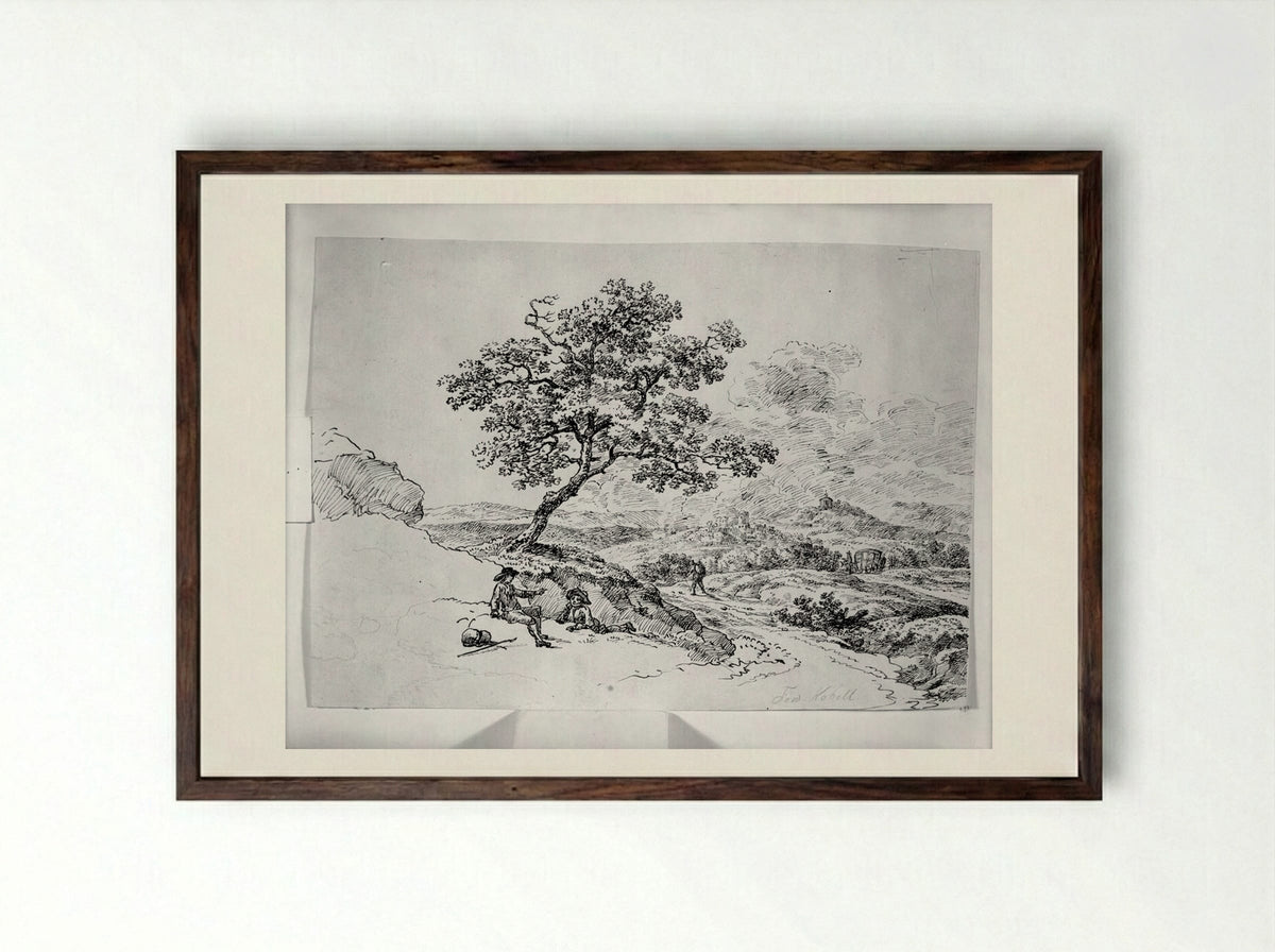Landscape with Travellers - Ferdinand Kobell - Framed Print Dark Wood