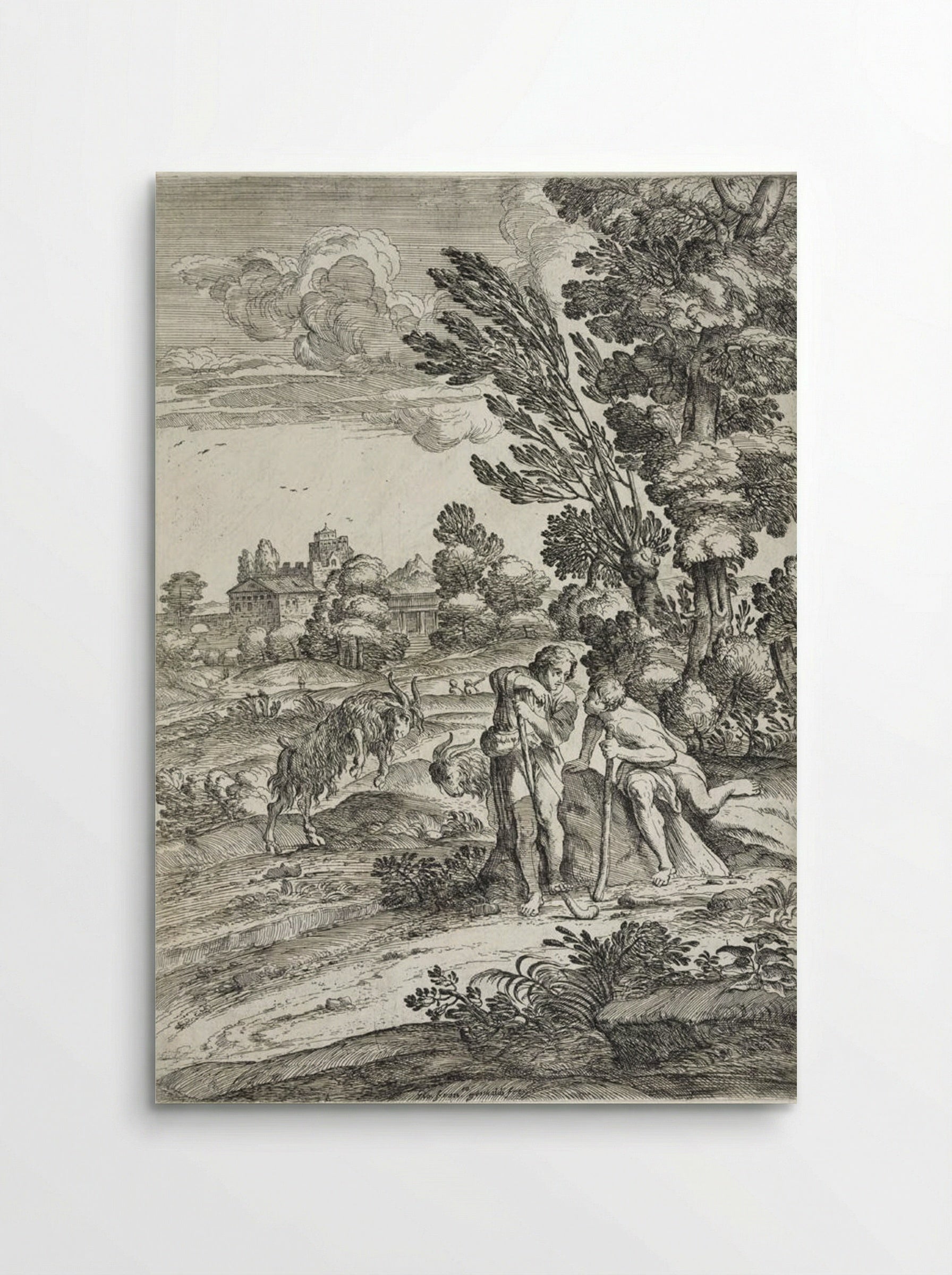 Landscape with Two Fighting Goats - Giovanni Francesco Grimaldi - Poster