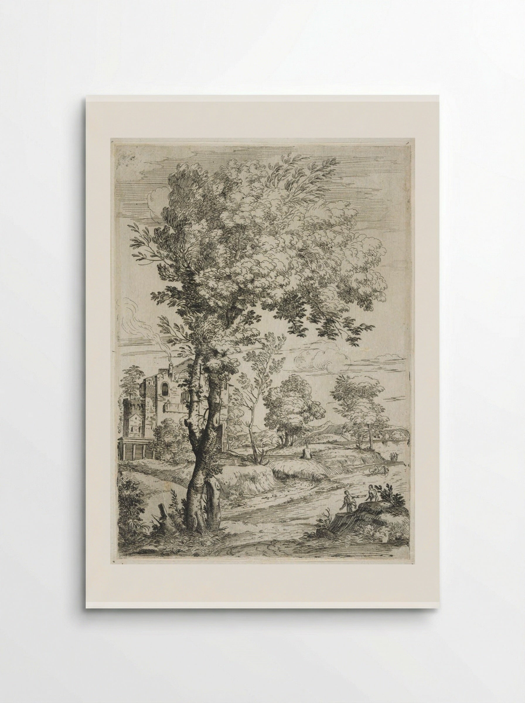 Landscape with Two Men on a Hillock - Giovanni Francesco Grimaldi - Poster