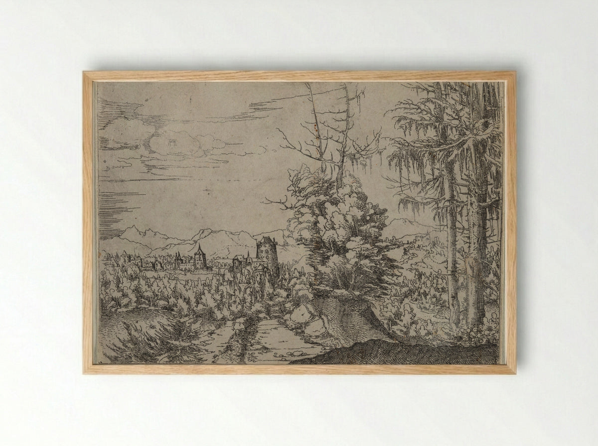 Landscape with Two Pines - Albrecht Altdorfer - Framed Print Wood