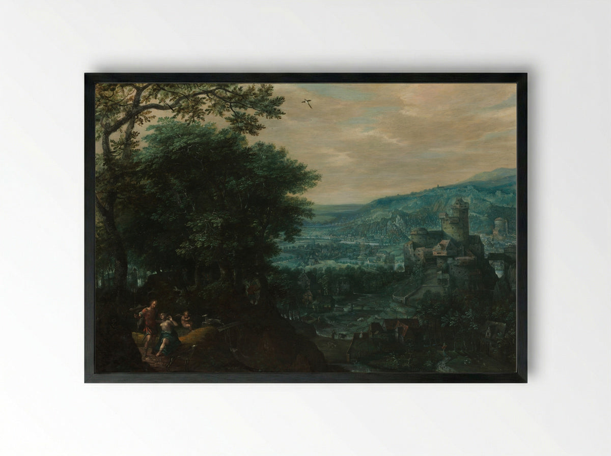 Landscape with Venus and Adonis - Gillis van Coninxloo - Framed Print Black