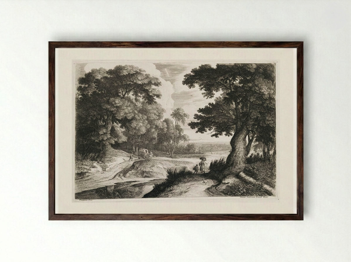 Landscape with Wagon and Travellers - Jean Morin - Framed Print Dark Wood