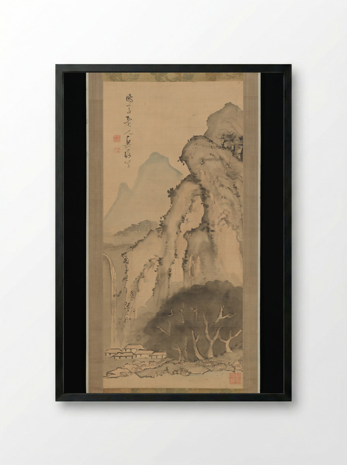 Landscape with Waterfall - Kameda Bōsai - Framed Print Black