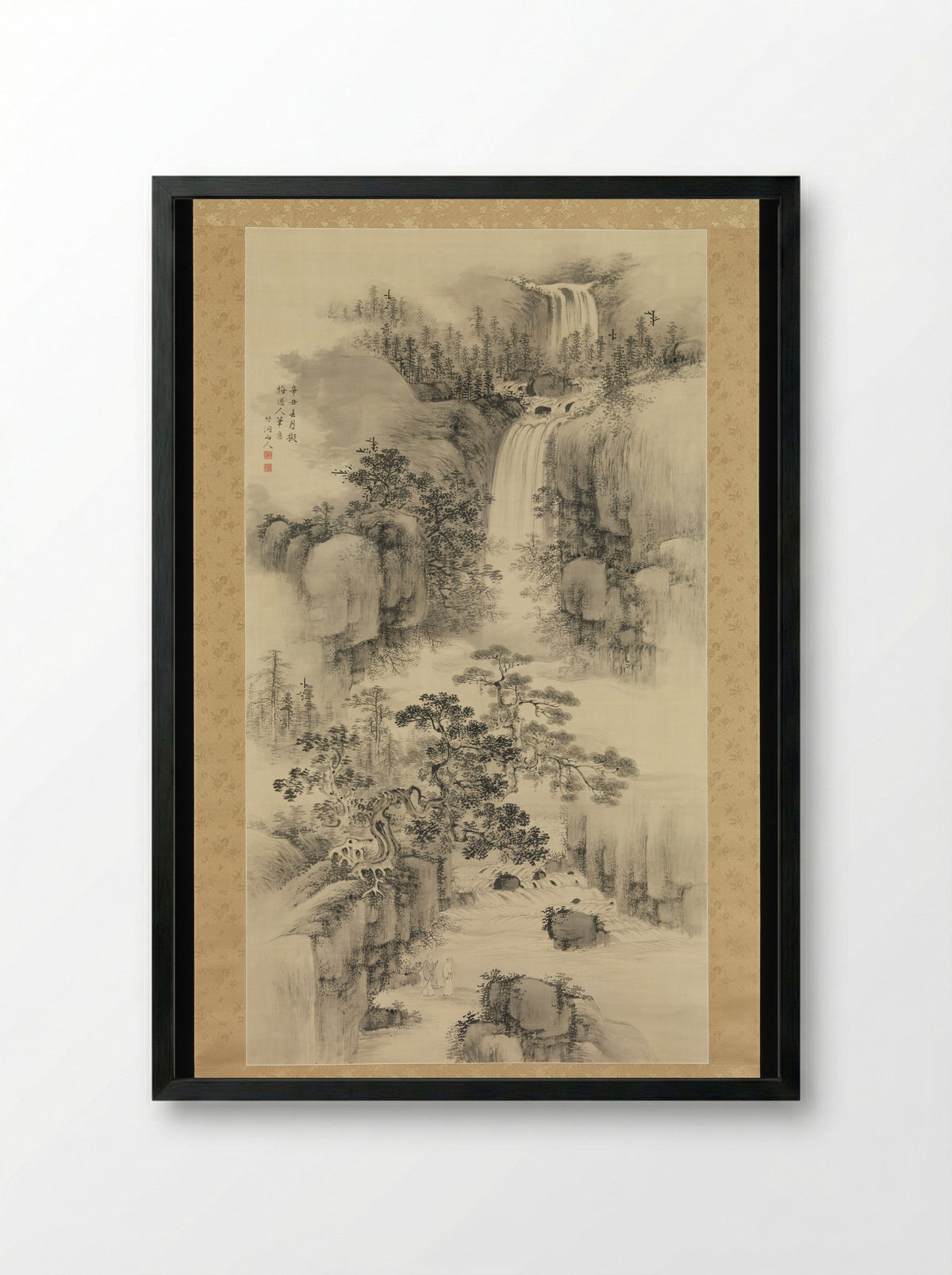 Landscape with Waterfall - Nakabayashi Chikutō - Framed Print Black