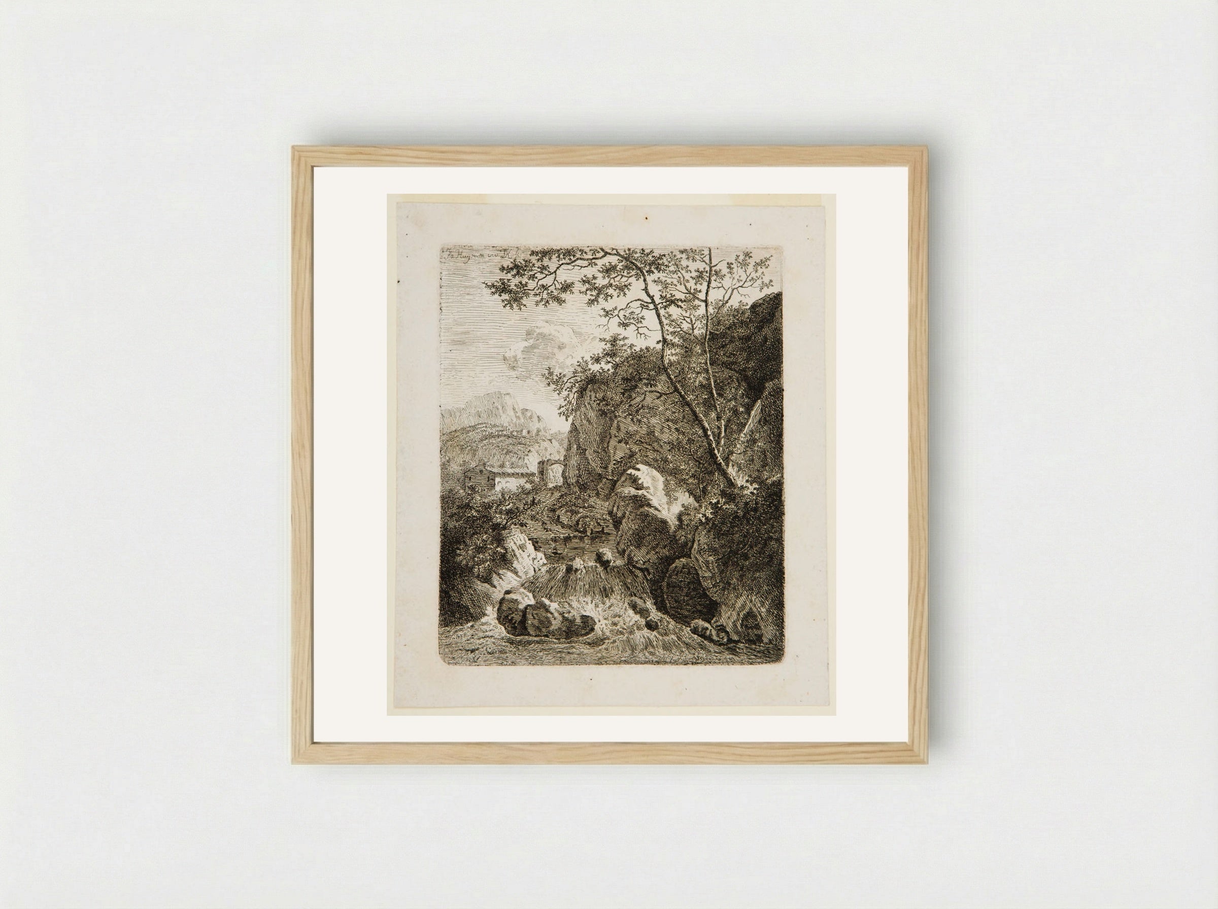 Landscape with Waterfall - Ferdinand Kobell - Framed Print Wood