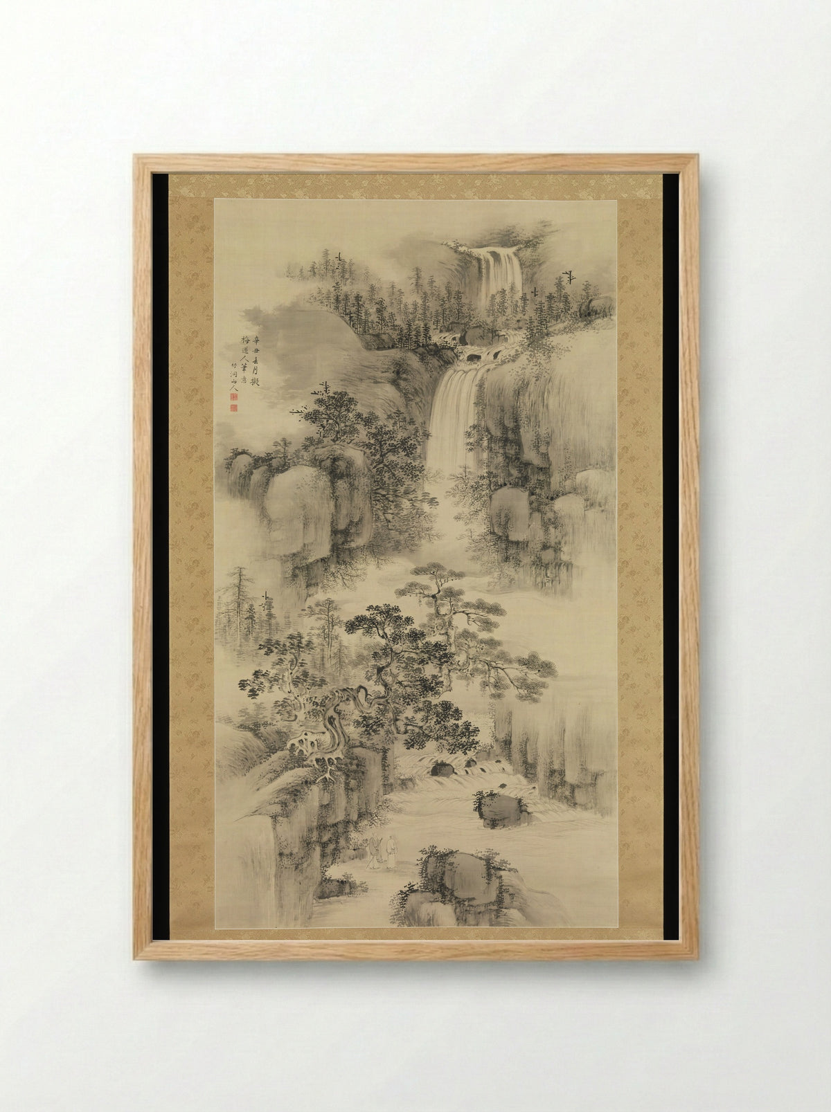 Landscape with Waterfall - Nakabayashi Chikutō - Framed Print Wood