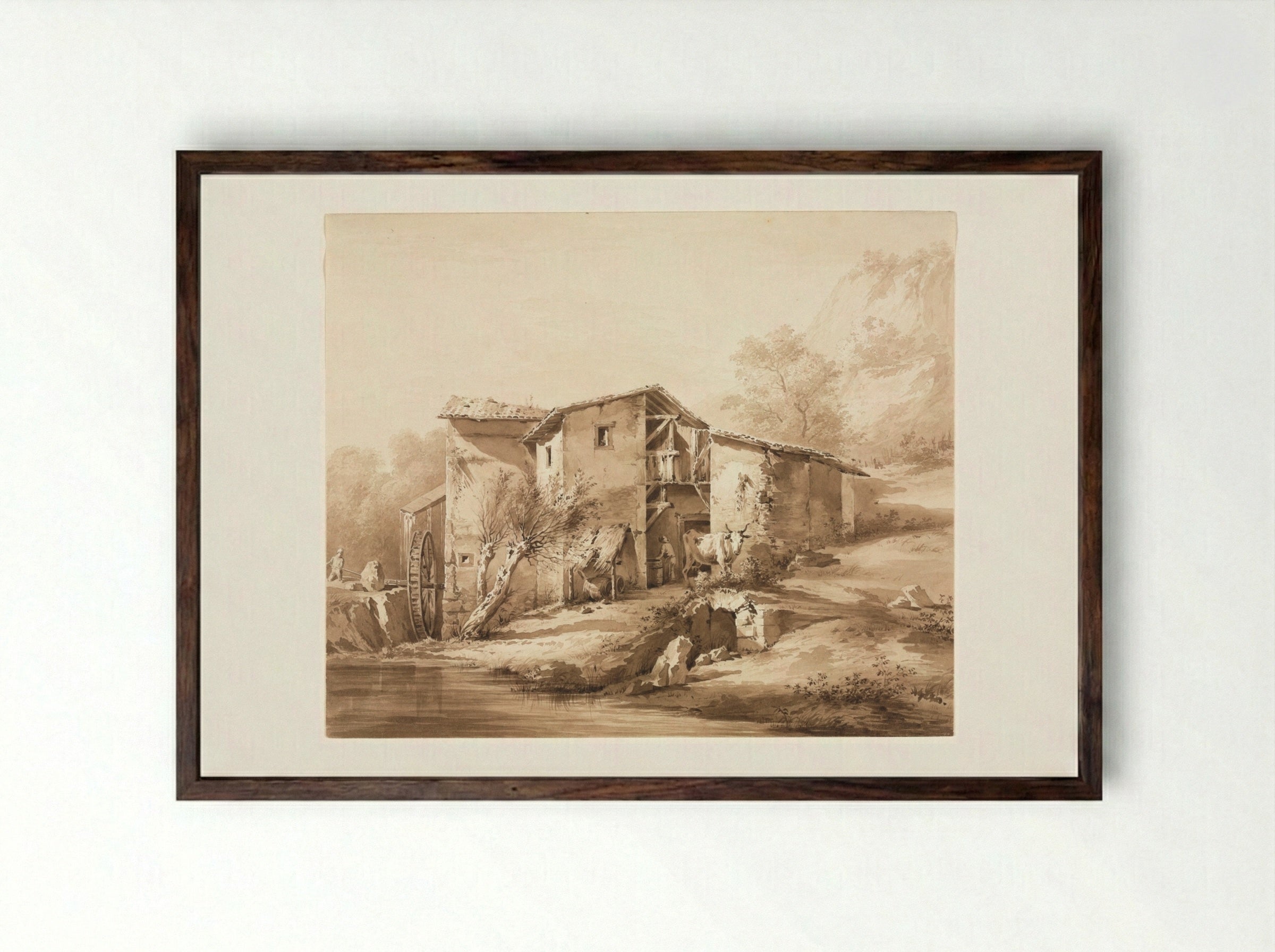 Landscape with Watermill - Jean Jacques de Boissieu - Framed Print Dark Wood
