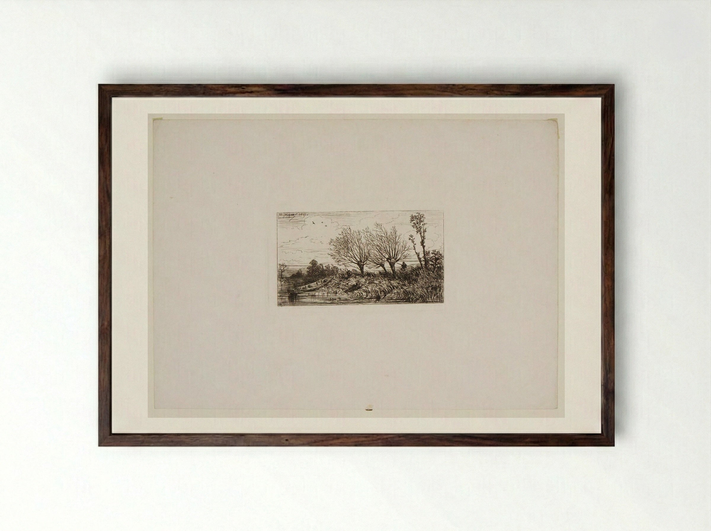 Landscape with Willows - Charles-Émile Jacque - Framed Print Dark Wood