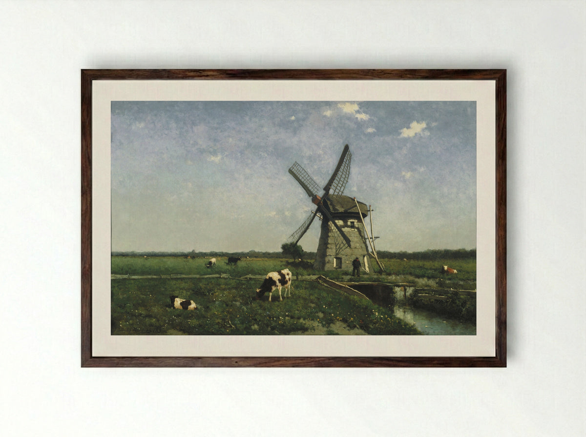 Landscape with Windmill near Schiedam - Johan Hendrik Weissenbruch - Framed Print Dark Wood
