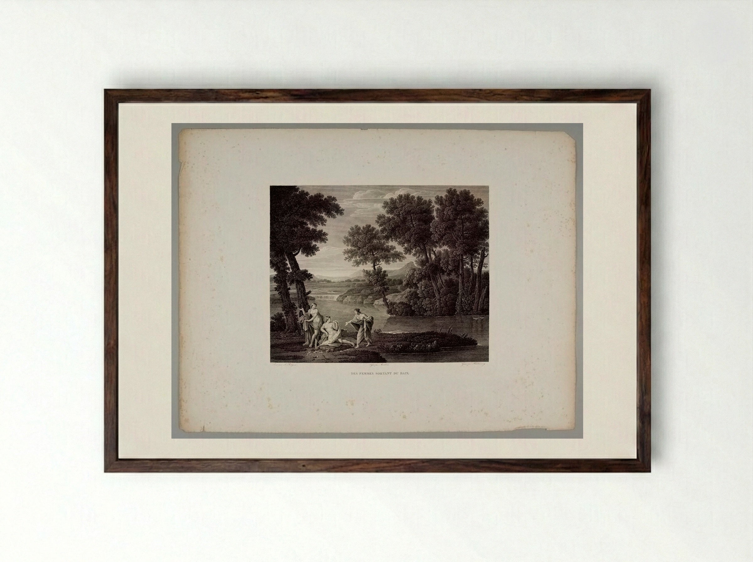 Landscape with Women Leaving Their Bath - Christian Haldenwang - Framed Print Dark Wood