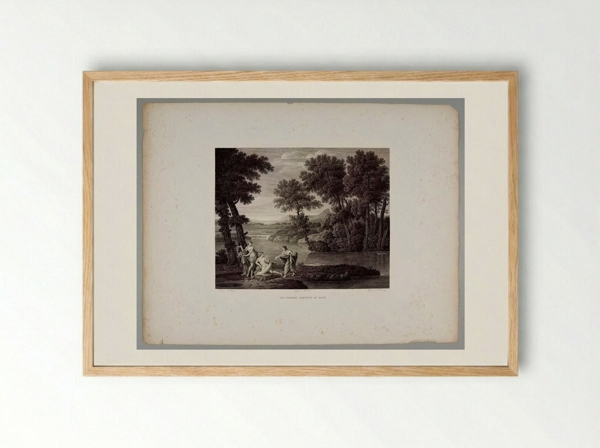 Landscape with Women Leaving Their Bath - Christian Haldenwang - Framed Print Wood