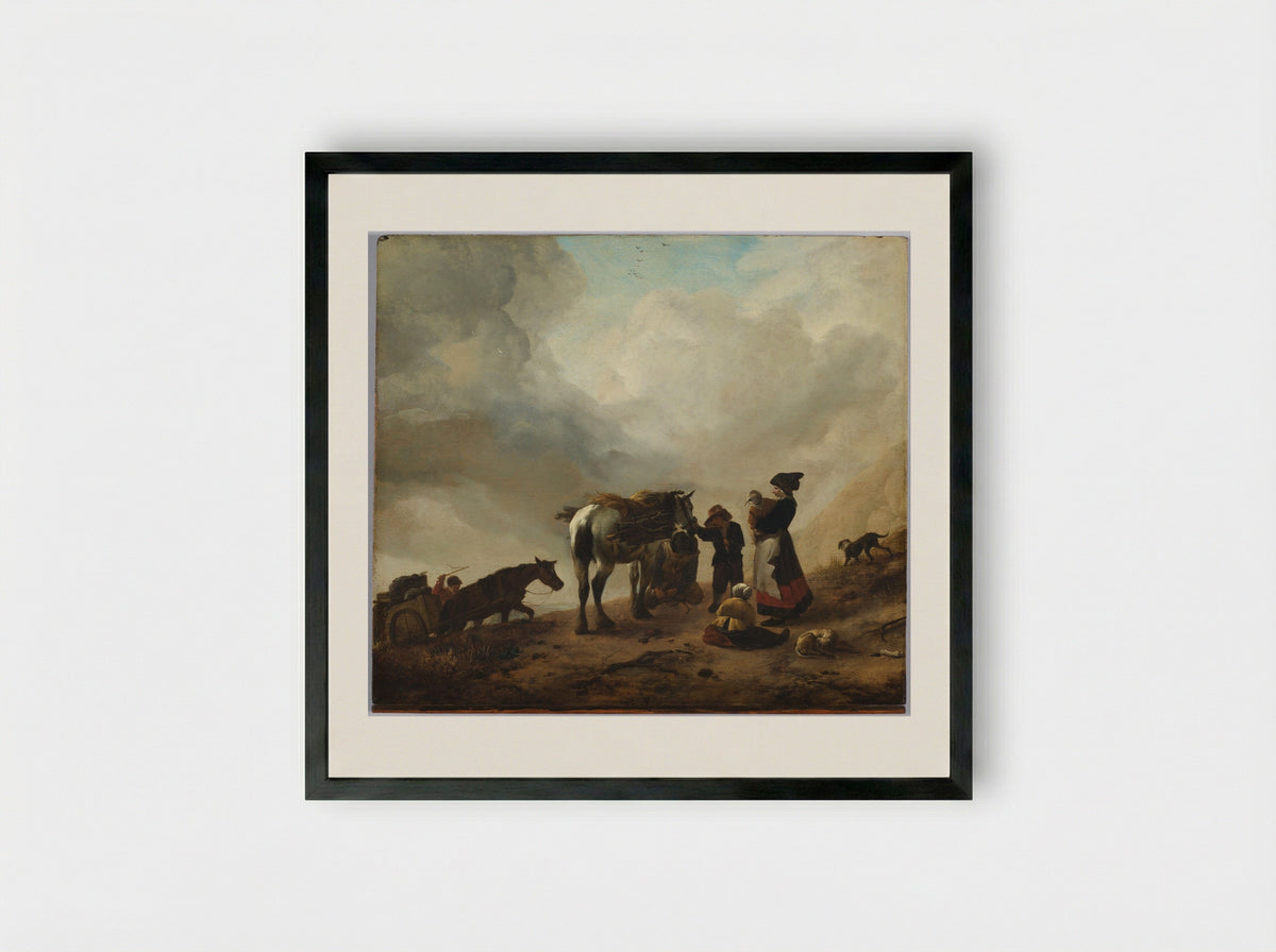 Landscape with Wood Gatherers - Philips Wouwerman - Framed Print Black
