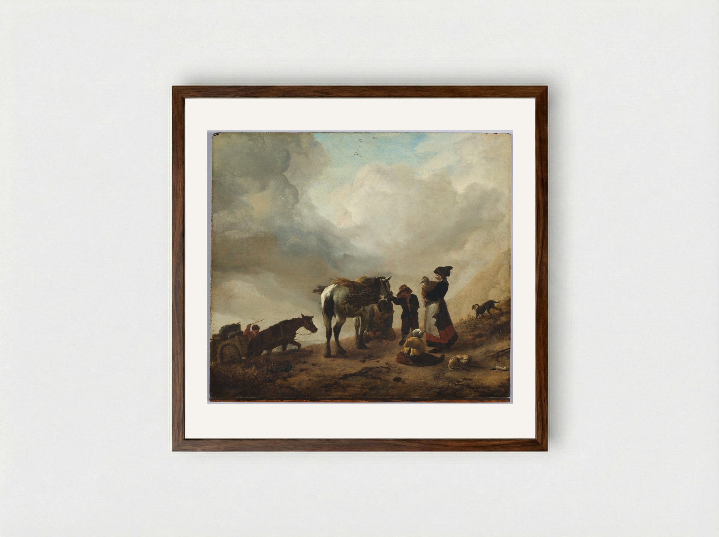 Landscape with Wood Gatherers - Philips Wouwerman - Framed Print Dark Wood