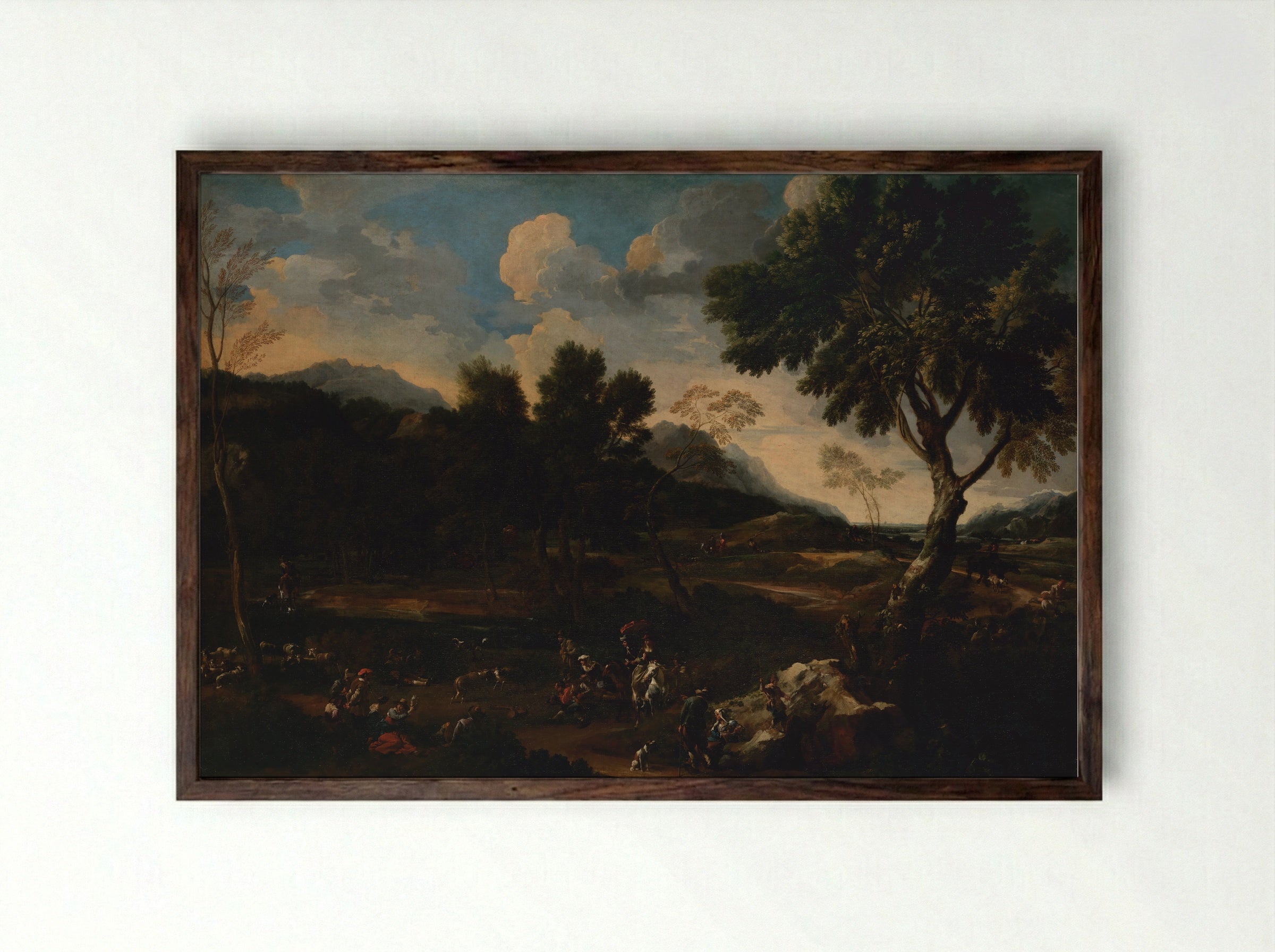 Landscape with a Battle between Two Rams - Jan Miel - Framed Print Dark Wood