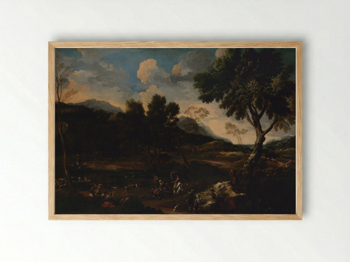 Landscape with a Battle between Two Rams - Jan Miel - Framed Print Wood
