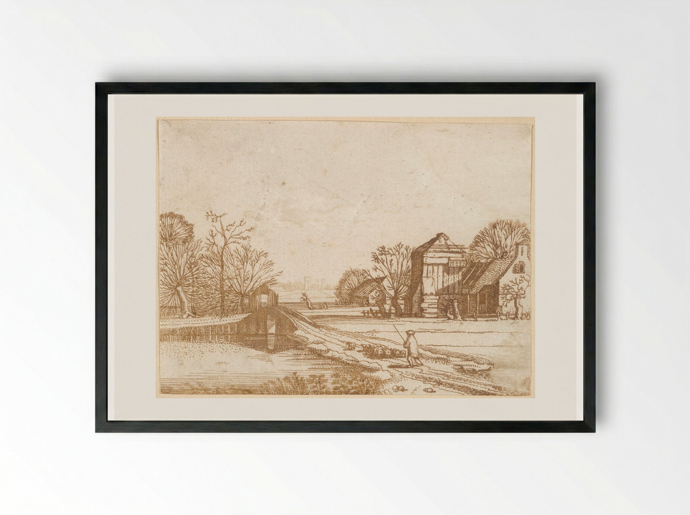 Landscape with a Bridge - Jan van de Velde II - Framed Print Black
