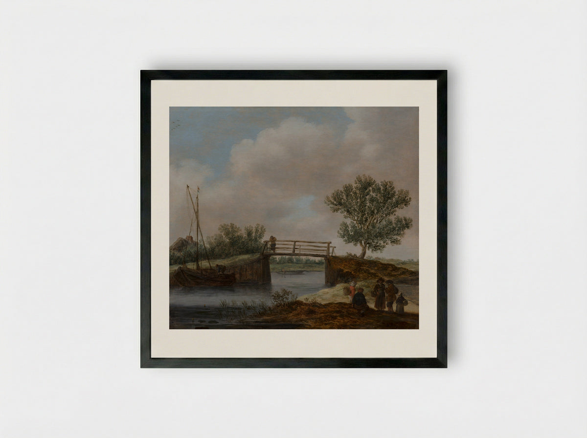 Landscape with a Bridge - Jan van Goyen - Framed Print Black