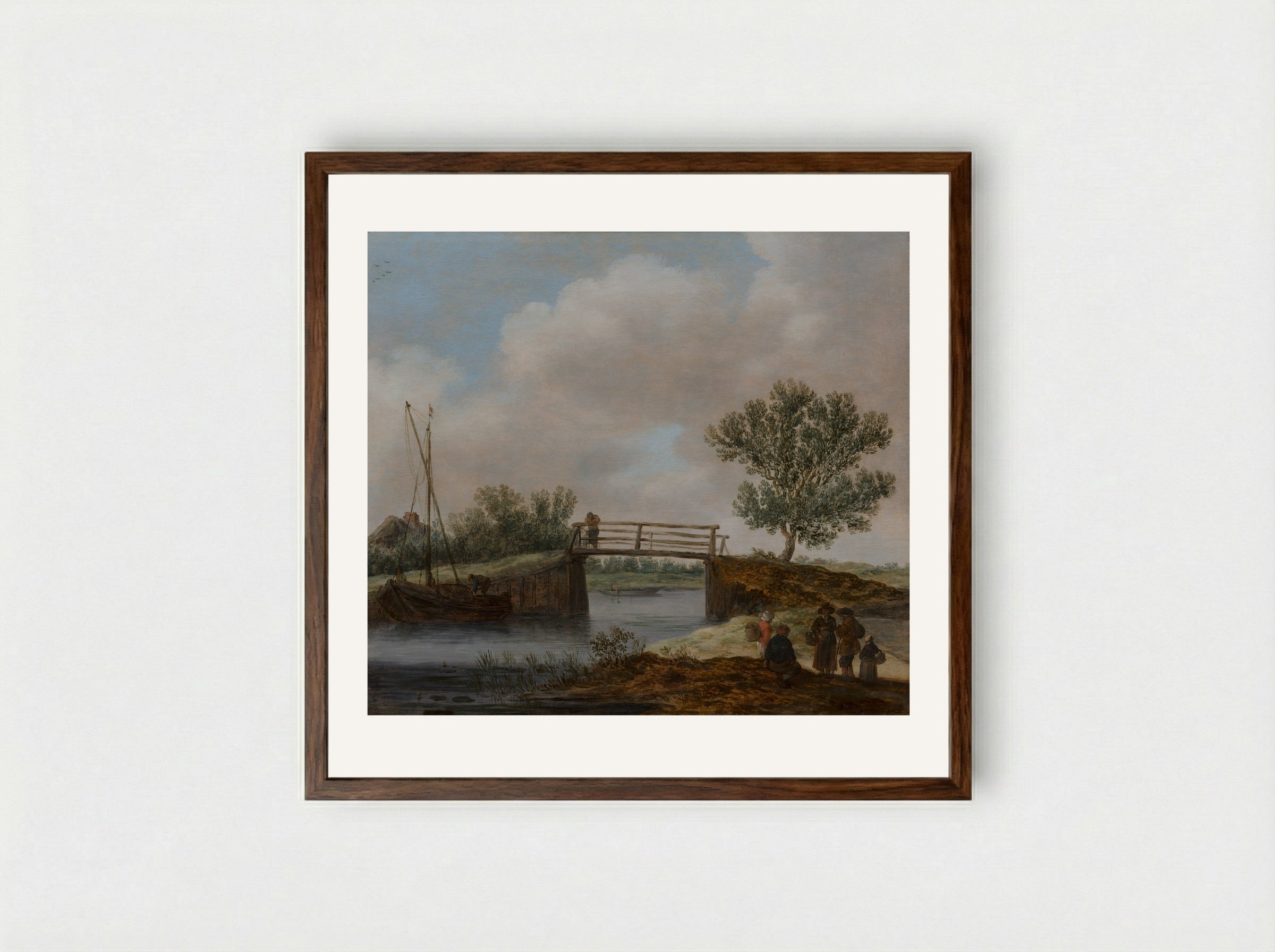 Landscape with a Bridge - Jan van Goyen - Framed Print Dark Wood