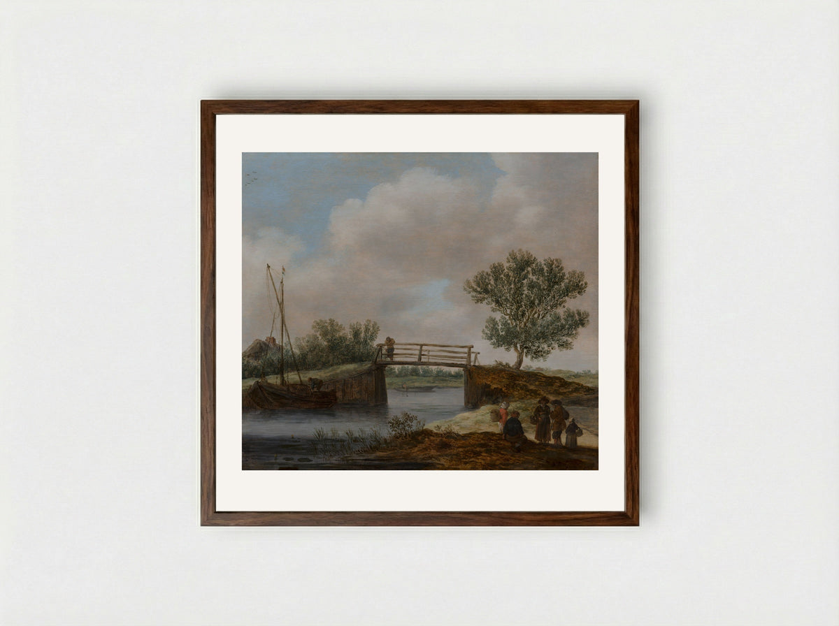 Landscape with a Bridge - Jan van Goyen - Framed Print Dark Wood