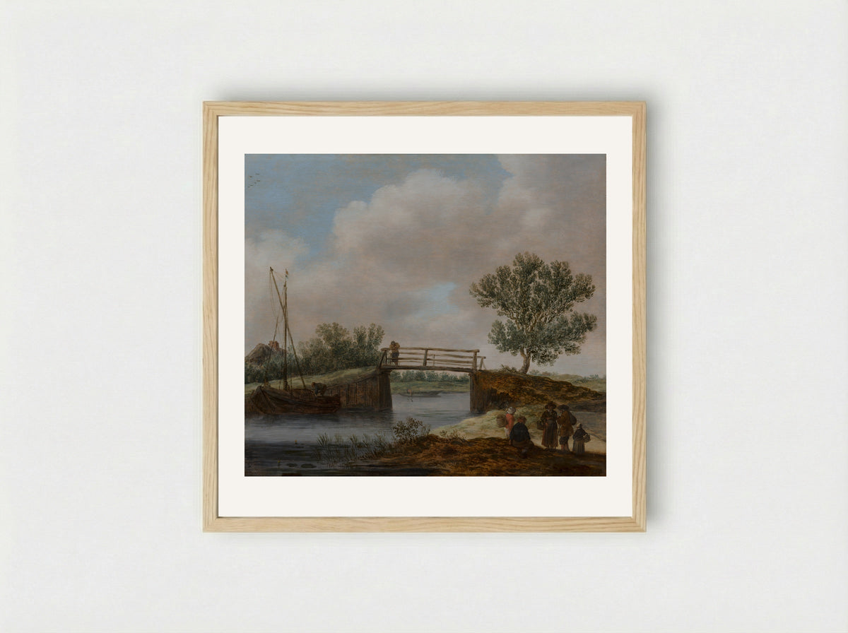 Landscape with a Bridge - Jan van Goyen - Framed Print Wood