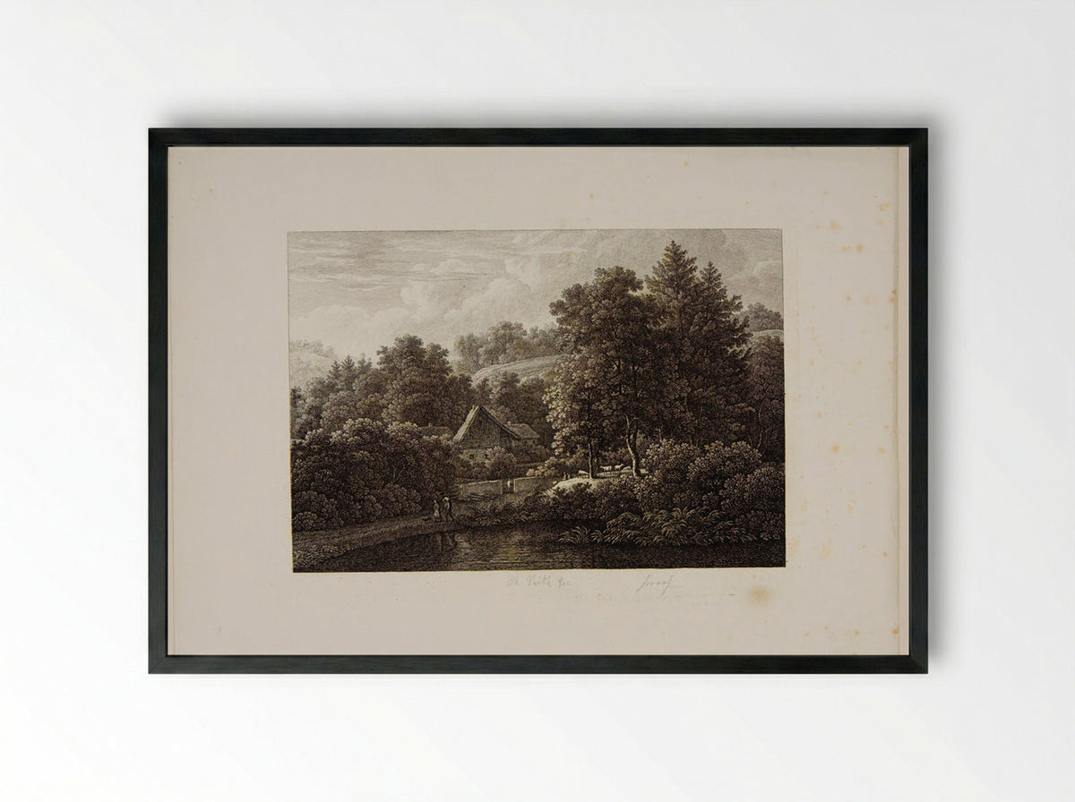 Landscape with a Cottage - Johann Philipp Veith - Framed Print Black