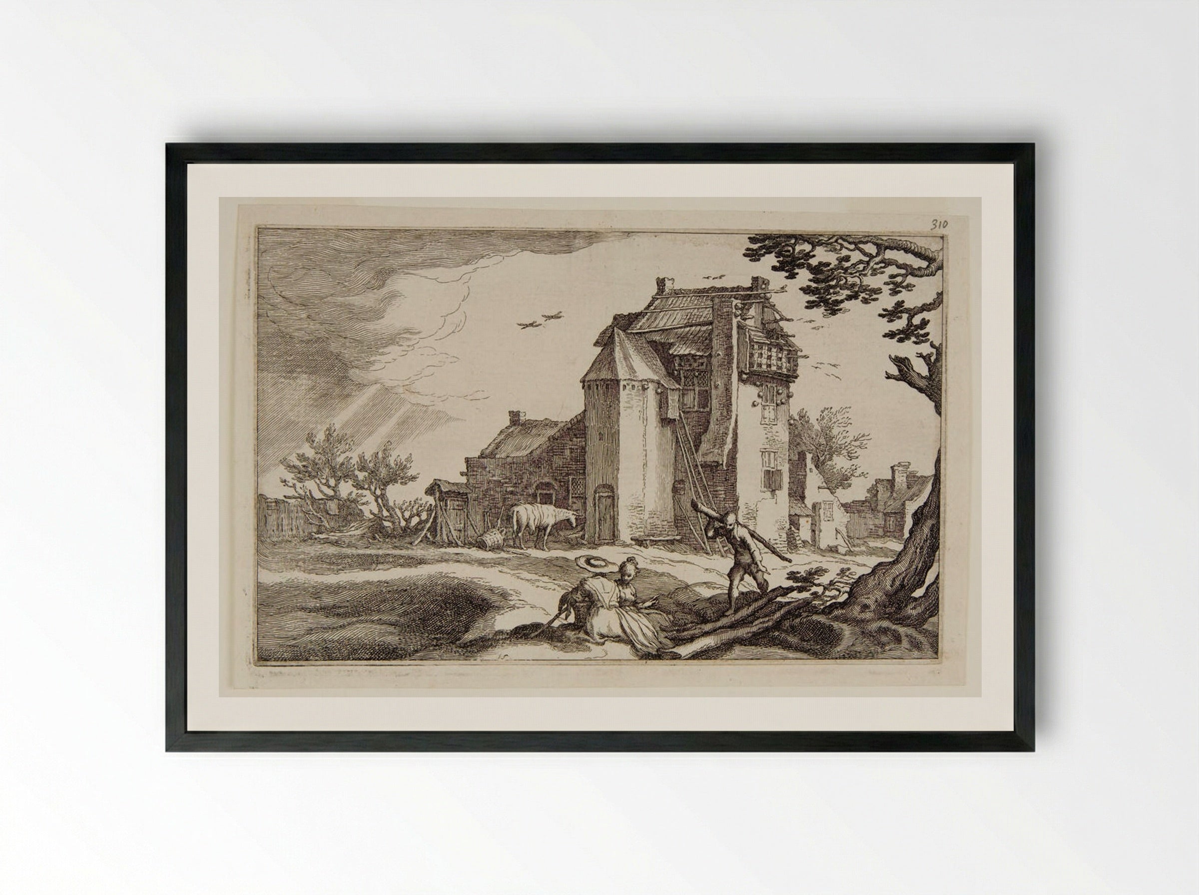 Landscape with a Dovecote - Boetius Adamsz. Bolswert - Framed Print Black