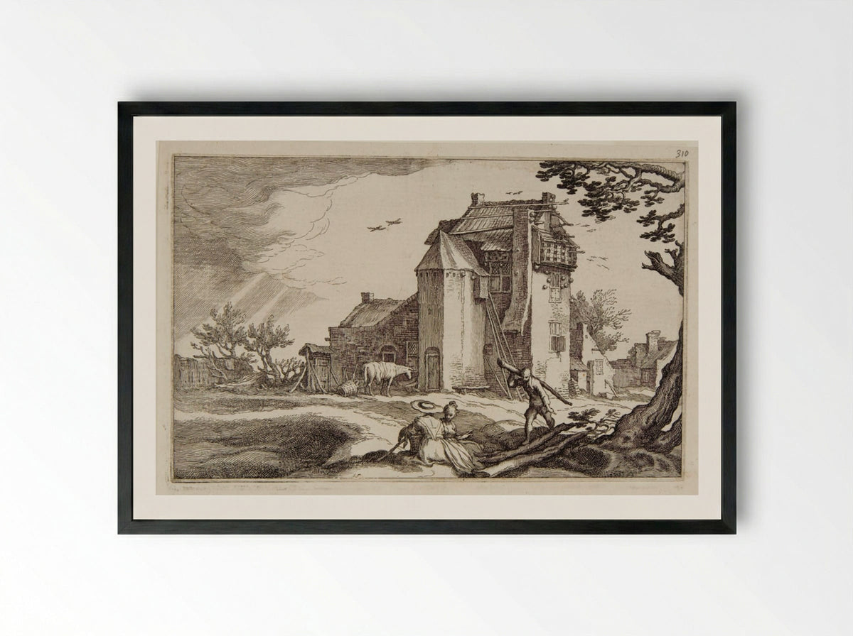 Landscape with a Dovecote - Boetius Adamsz. Bolswert - Framed Print Black