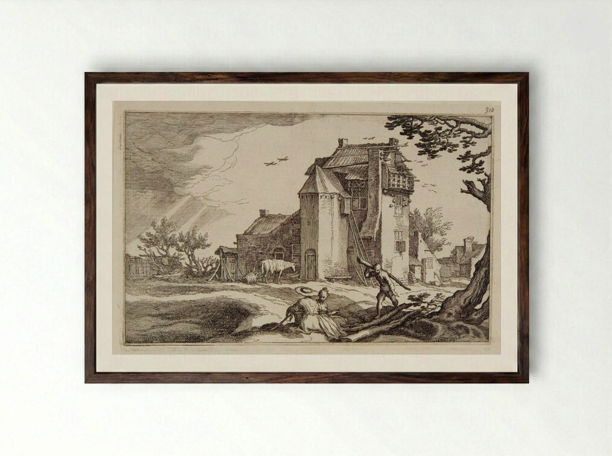Landscape with a Dovecote - Boetius Adamsz. Bolswert - Framed Print Dark Wood