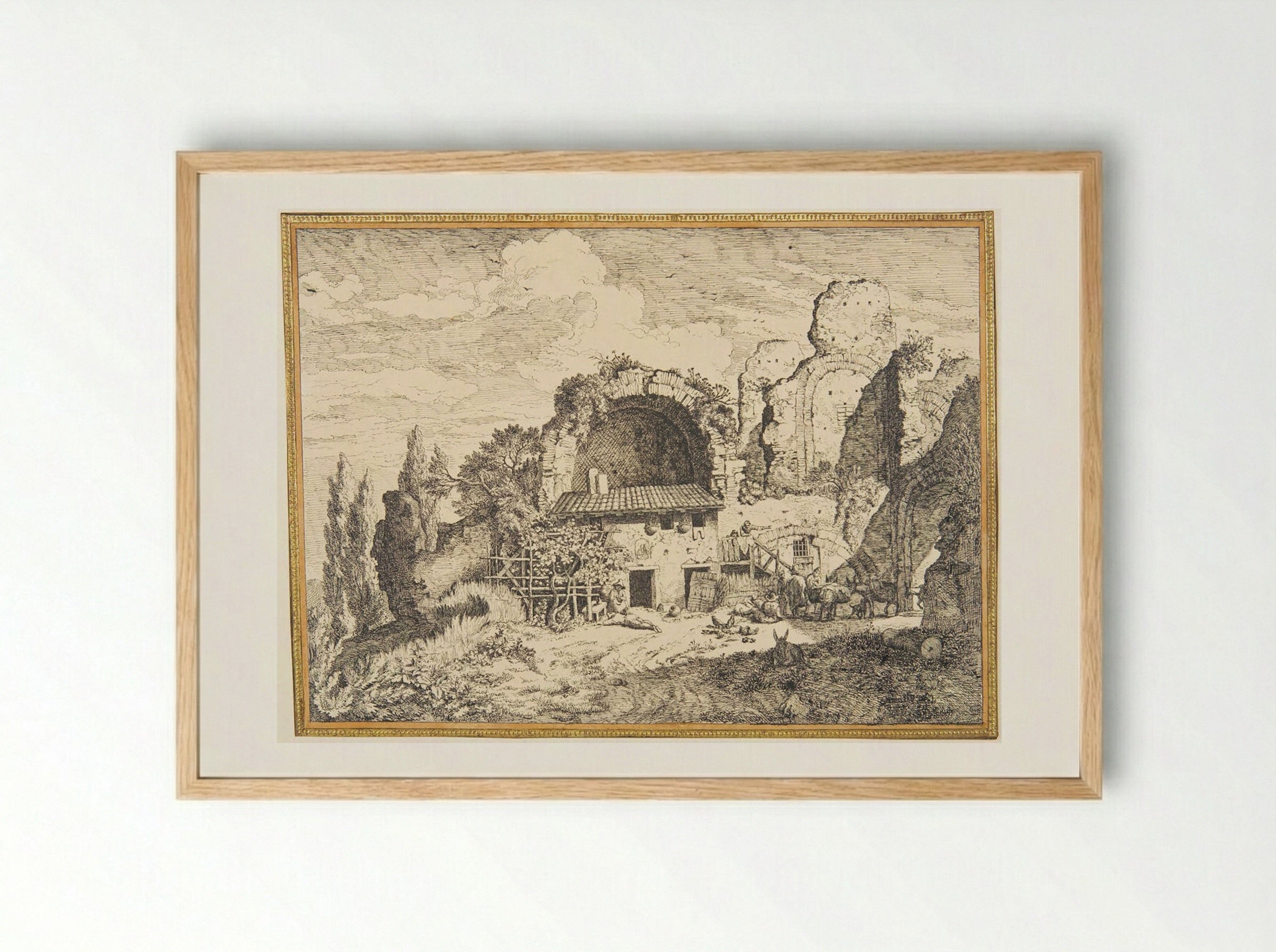 Landscape with a Farm Building and a Ruin - Christian Wilhelm Ernst Dietrich - Framed Print Wood