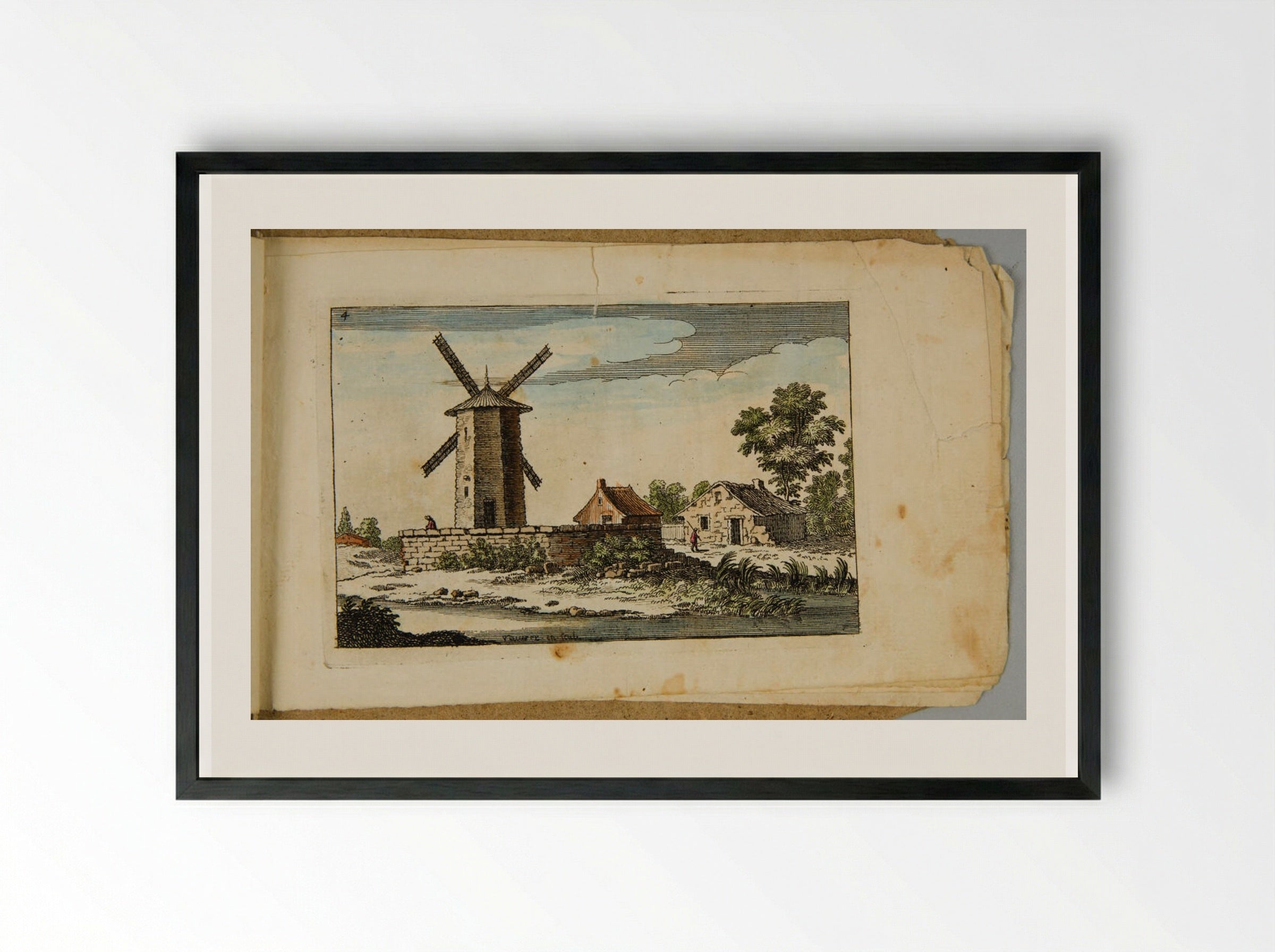Landscape with a Farmhouse and a Hexagonal Windmill - François Vivares - Framed Print Black