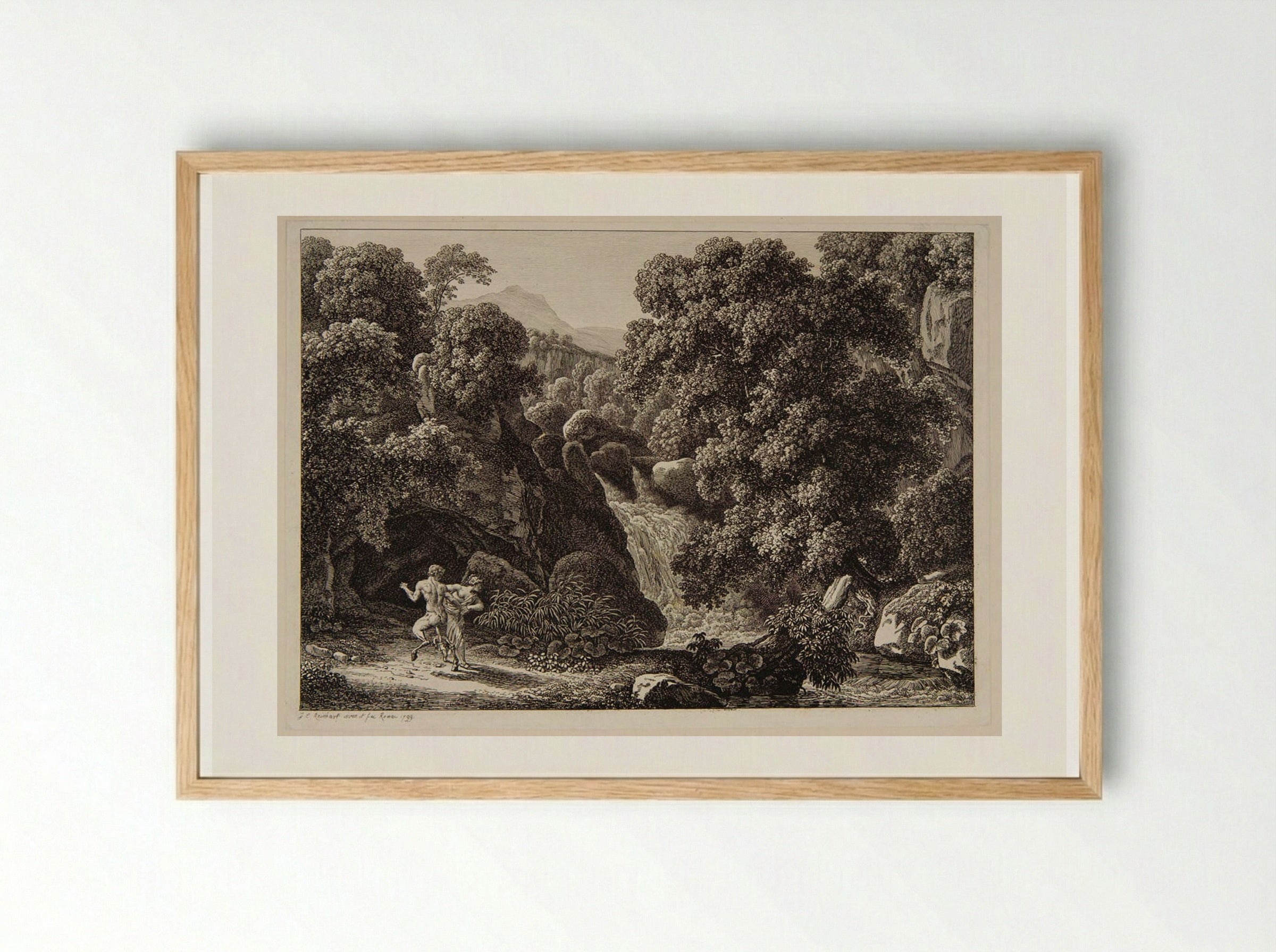 Landscape with a Faun and Nymph - Johann Christian Reinhart - Framed Print Wood