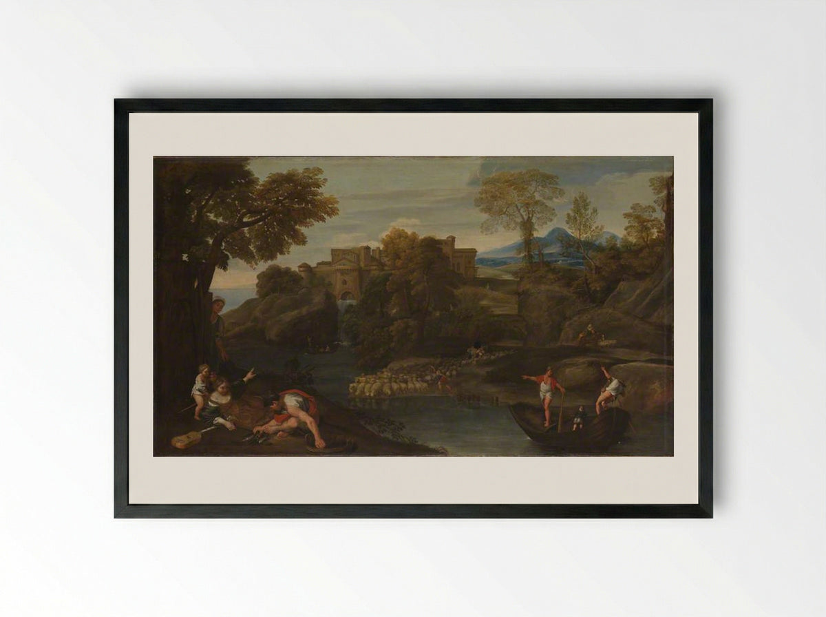 Landscape with a Fortified Town - Domenichino - Framed Print Black